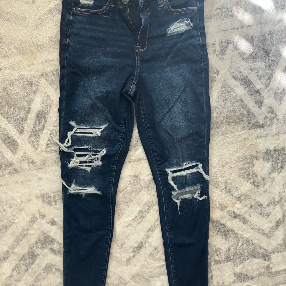American Eagle Outfitters Dark Blue Ripped Skinny Jeans